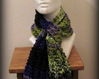 scarf - hand knit scarf - knit scarf - acrylic knit scarf - ruffle scarf - purple scarf - blue scarf - lime green scarf