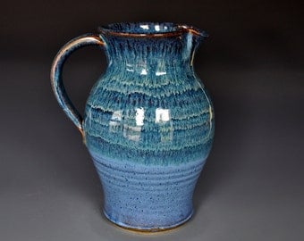 Blue Stoneware Ceramic Pitcher Hand Made Pottery Jug A