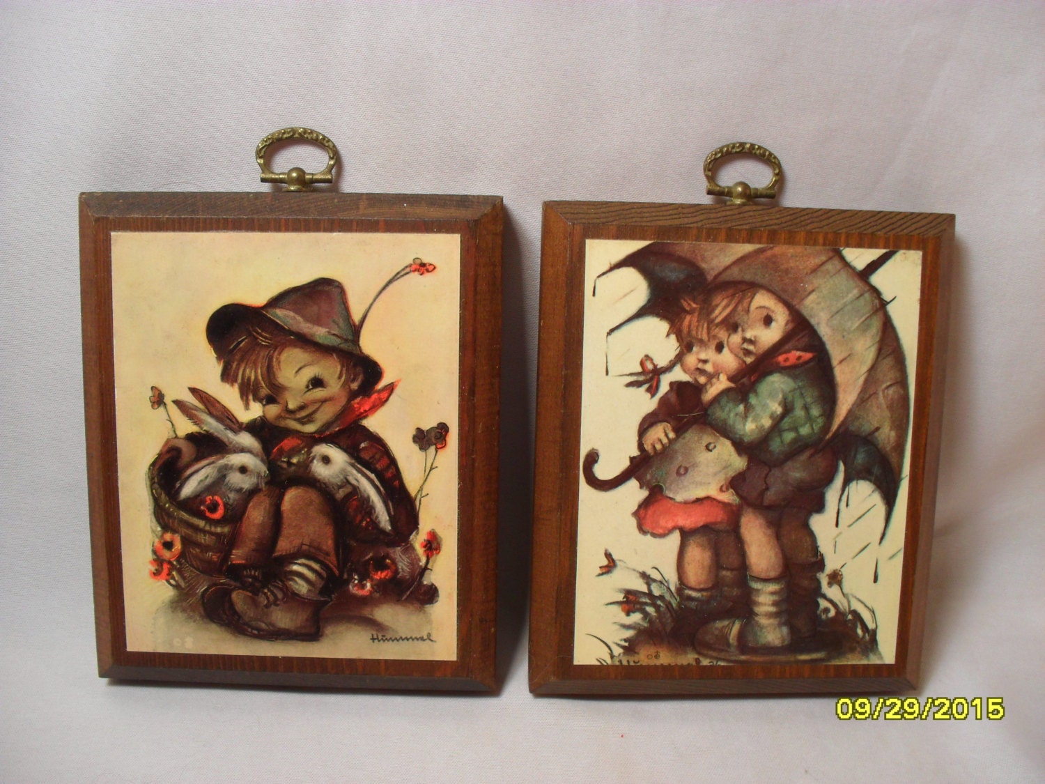 Cute Pair Of Vintage Wood Hummel Pictures Boy And Boy And Girl