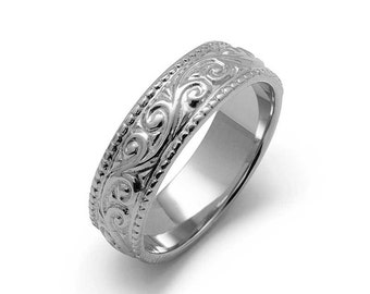 Art Nouveau Millgrain Wedding Ring White Gold