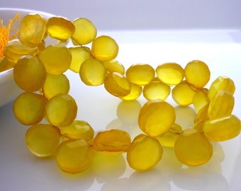 Pretty yellow chalcedony faceted heart briolette beads 9-10mm set of 6