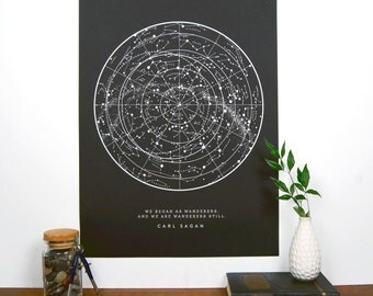 Sagan Star Chart - Black | Constellation Print | Star Map | Astronomy Chart