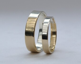 Golden Ratio Wedding Rings Set - Matching Wedding Bands, His and Hers, in 9k Gold and Sterling Silver