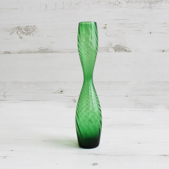 Vintage Green Glass Vase Flowers Tall Thin Home Decor