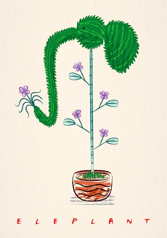 ELEPLANT - animal plant illustration - Limited Edition Art Poster Print