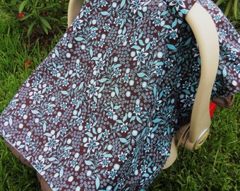 Car Seat Canopy Car Seat Cover Minky Shabby Chic Girl Turquoise Brown Baby Car Seat Canopy Baby Car Seat Cover Carseat Canopy Cover Infant