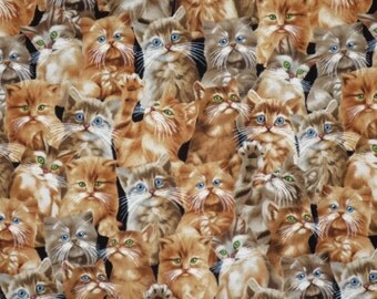 Adorable Packed Kitten Faces Print Pure Cotton Fabrics--One Yard