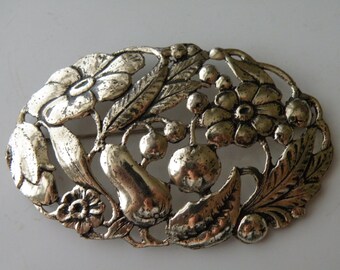 Sterling silver fruit flowers pin brooch