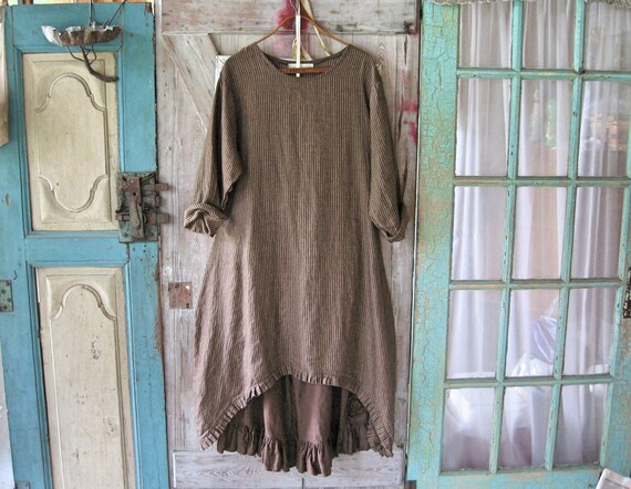 linen dress tunic in chocolate brown stripe contemporary