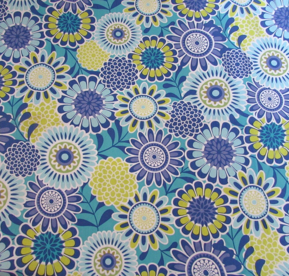 Floral Cotton Fabric Brother Sister Studio Turquoise Blue