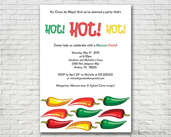 Hot Hot Hot Mexican Fiesta Invitation - Printable or Printed (w/ FREE Envelopes) Il_570xn