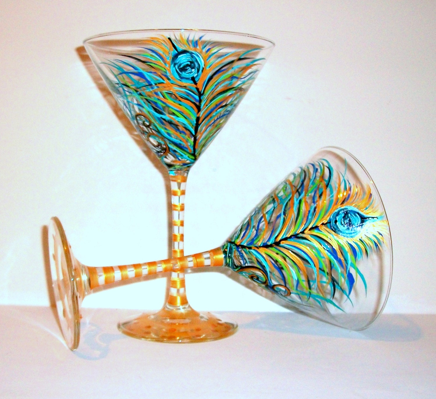 Hand Painted Martini Glasses Peacock By SharonsCustomArtwork   Il Fullxfull.848035610 Jskr 