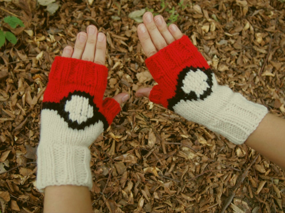 Pokemon Fingerless Gloves Pokemon Inspired Knit Pokeball