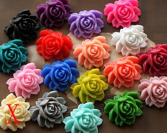 17 pcs Wholesale Beautiful Mix Colorful Rose Flower Resin Cabochon -17colors-20X23mm(CAB-BW -MIXSS)