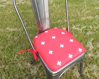 Large Red Pluses Chair Pad- Made to fit YOUR chair - Spoonflower fabric by Gypsy Moth Design - 2 inch foam - must fit within 22 L X 22 W.