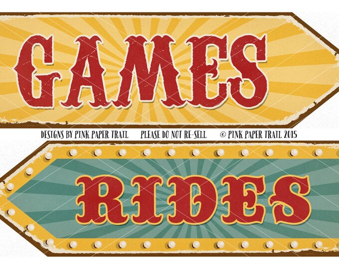 Vintage Circus Carnival Party Signs Large Signs, Instant Download, Print Your Own, You Can Customizable The Name