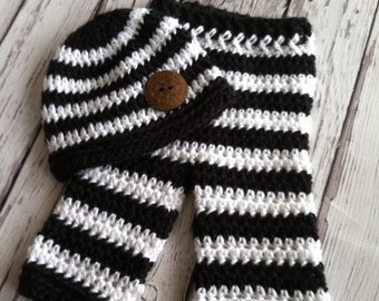 Baby Pants and Hat Set - Black and White Striped Pants - Photography Prop Pants - Striped Baby Pants - by JoJo's Bootique