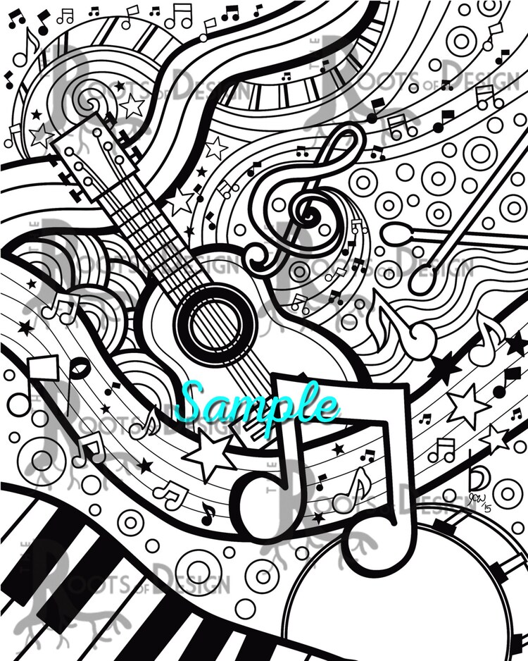 INSTANT DOWNLOAD Coloring Page Music Art Print by RootsDesign