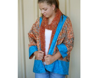 Womens Kimono Jacket, Batik Womens Jacket, Batik Kimono Jacket, Womens Crop Jacket, Kimono Crop Jacket