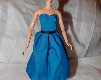 Teal blue strapless dress for Fashion Dolls - ed854