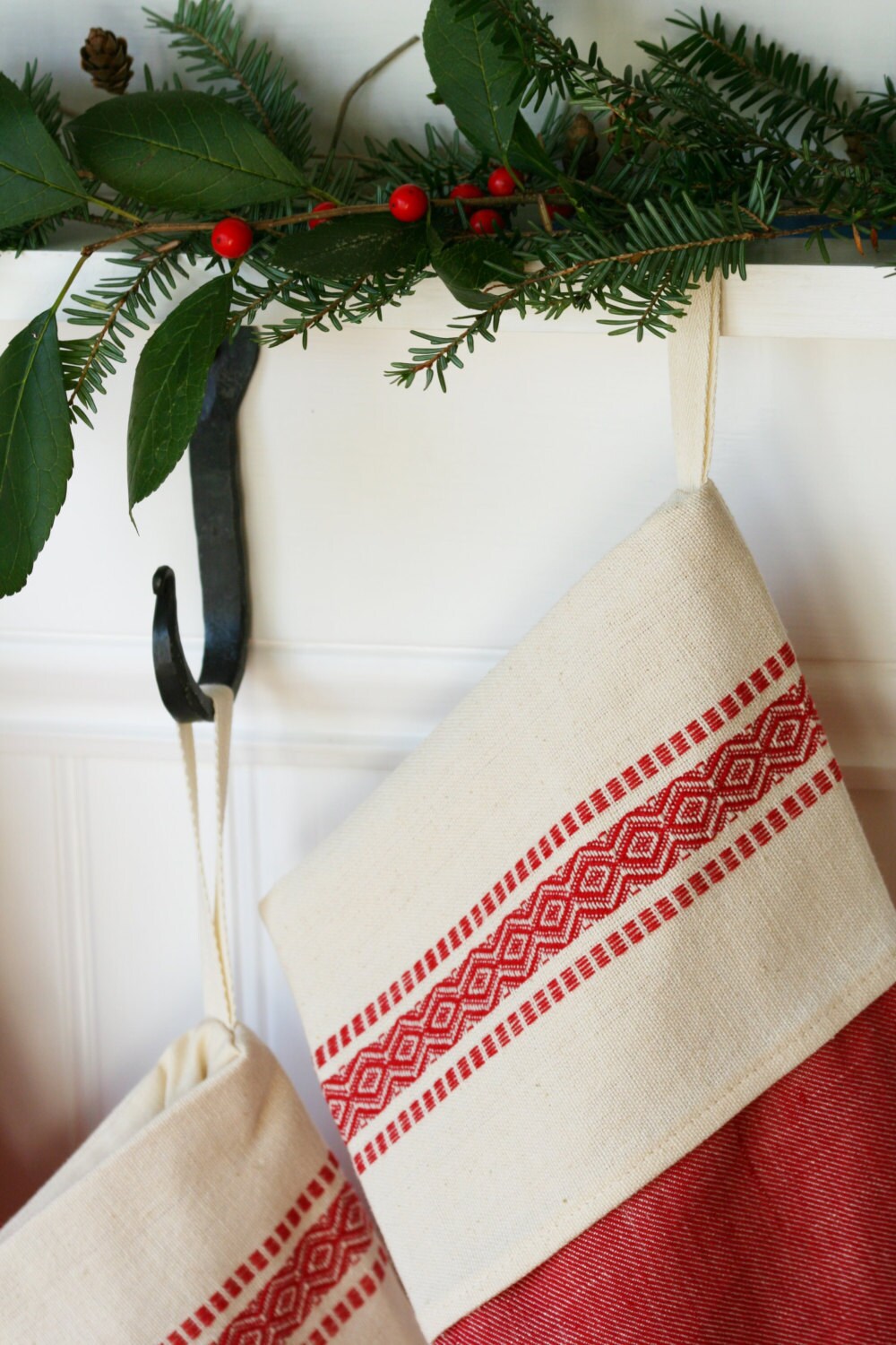 Red VintageInspired Christmas Stocking Scandinavian Red