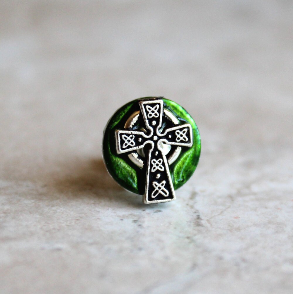 green celtic cross tie tack mens jewelry irish tie tack