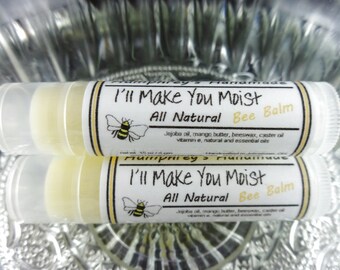 I'll MAKE YOU MOIST Lip Balm, Funny Peppermint Lemon Essential Oil Balm for Soft Lips Humphrey's Handmade All Natural Bee Balm, Jojoba Oil