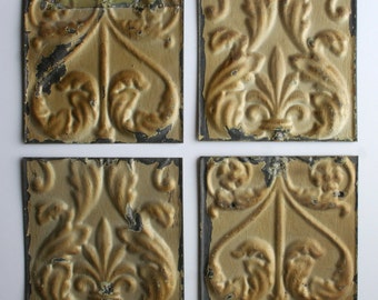 Genuine Antique Ceiling Tin -- 6 inch Tiles -- Crafts, Backsplashes, Birdhouses -- E1