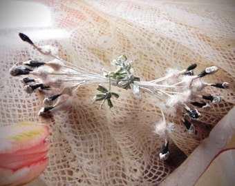 Antique Rare 1920's Black and White Stamen, European Stamen, Vintage Floral Stamen, Millinery Supply,French Ribbonwork