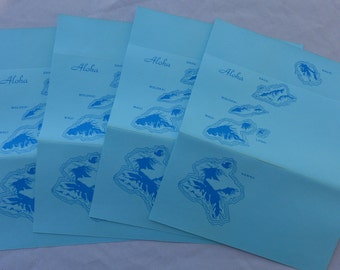 Aloha! Vintage Blue Hawaiian Island Fold A Notes Cards