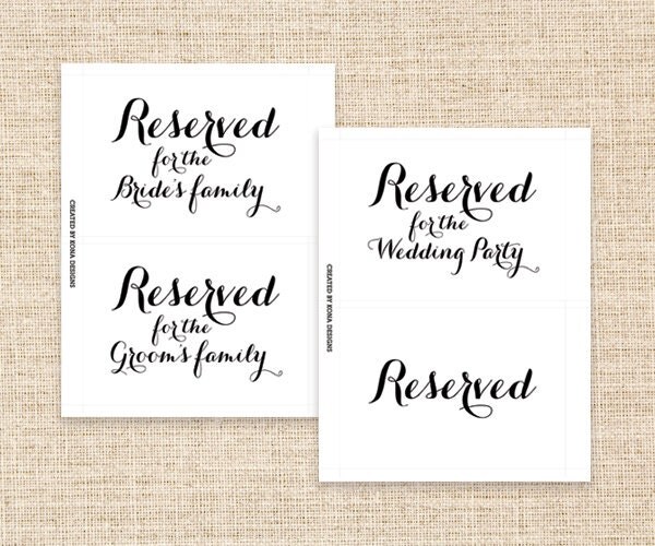 Reserved Wedding Sign Printable Bride's Family Reserved