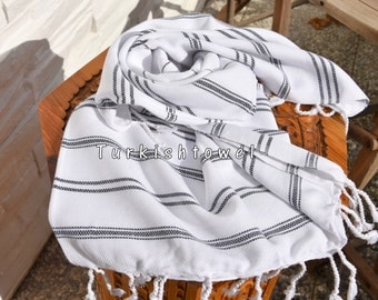 Turkishtowel-Soft-Hand woven,warp&weft cotton Hand,Tea,DishTowel-Twill pattern,Black stripes on White