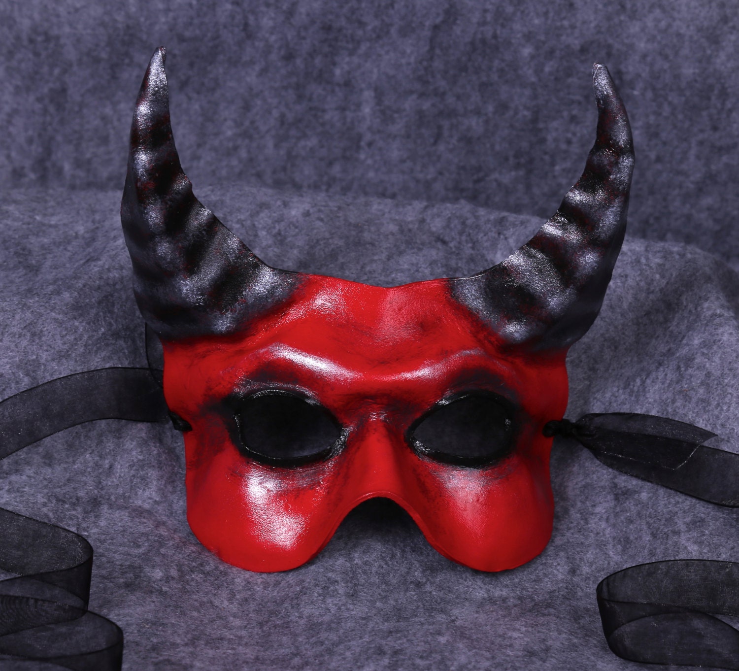 Red Devil Lil Devil Leather Mask with Horns Old Scratch