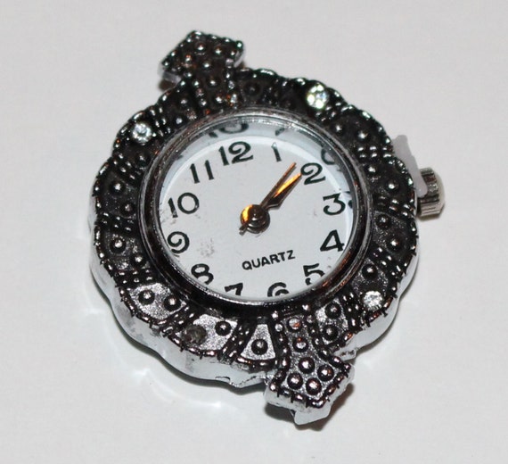 1 Quartz Watch Face Antiqued Silver Tone with crystals