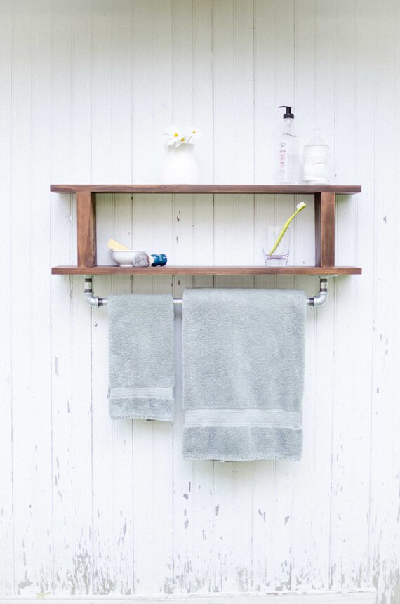 Magnolia Rustic Farmhouse Industrial Bathroom Shelf with Towel