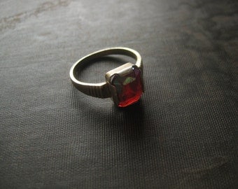 Antique Sterling Silver Red Stone Art Deco Style Ring / Avant Garde Primitive
