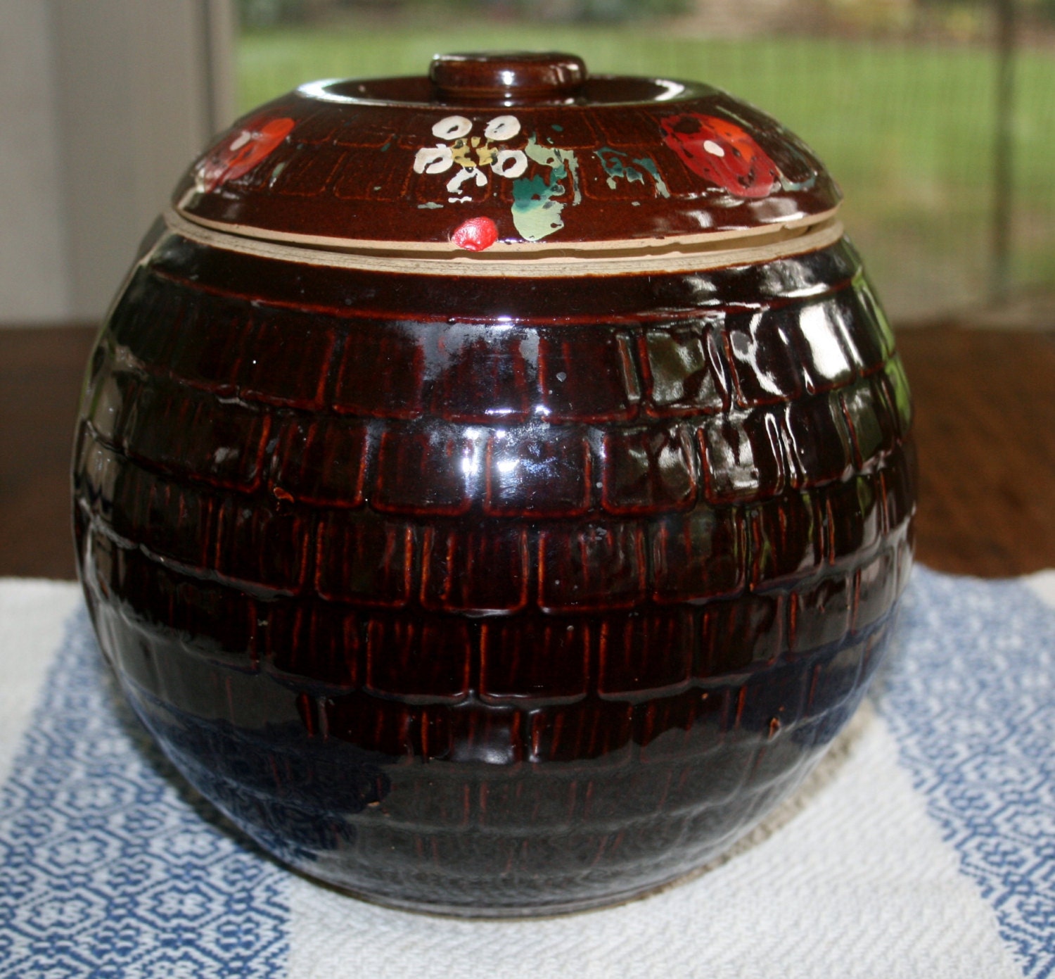 Vintage McCoy Brown Ball Cookie Jar Hand Painted