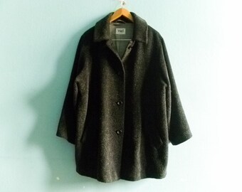 Vintage slouchy coat jacket / 90s / dark grey / wool / loose oversized medium
