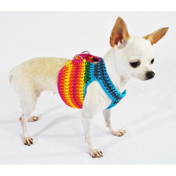 Extra Small Dog Harness Rainbow Colorful Cotton Pet by myknitt