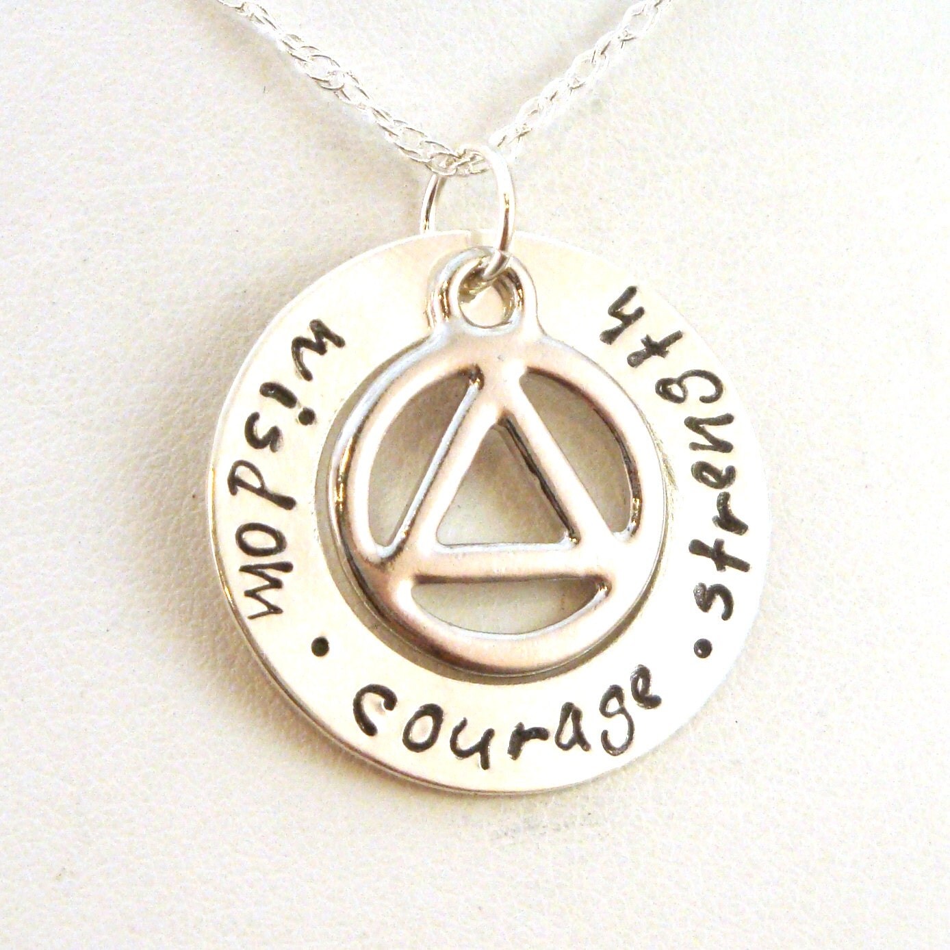 Sobriety Necklace Wisdom Courage Strength Necklace