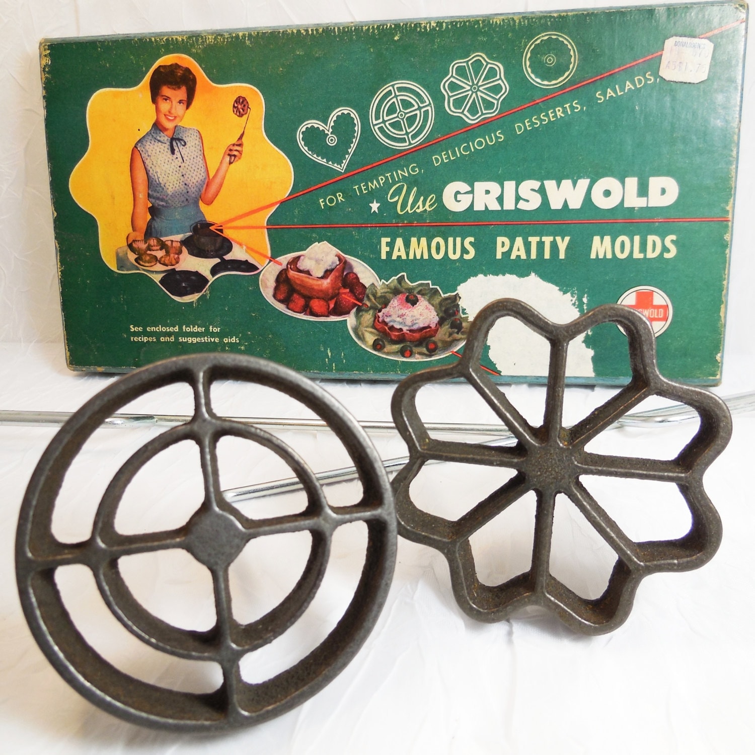 Griswold Cast Iron Patty Mold Complete Set includes 2 molds