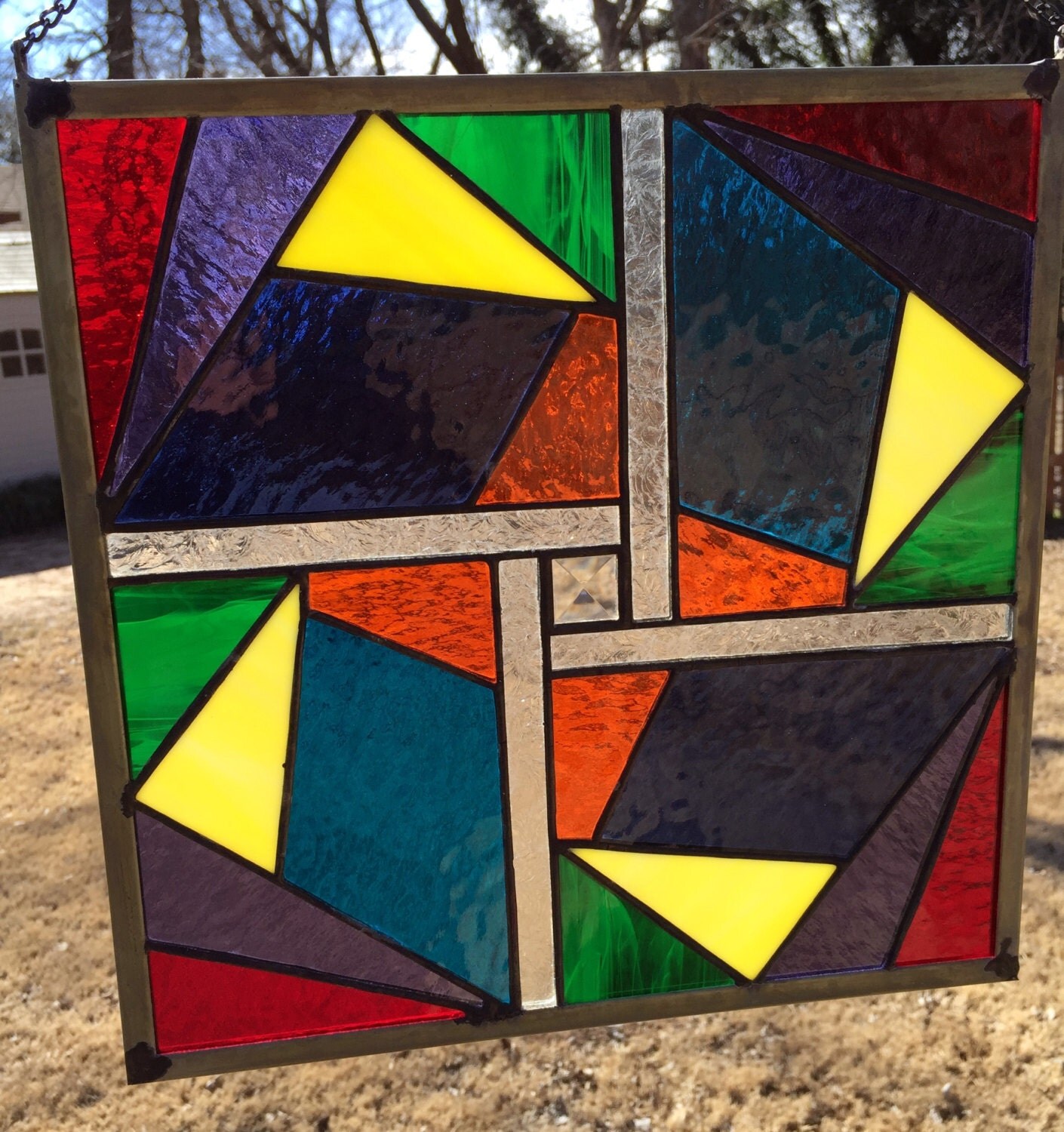 Contemporary Stained Glass Panel Geometric PLG015