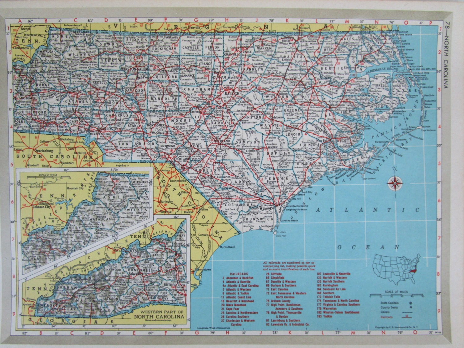 Vintage 1952 North Carolina Railroad Map. by OriginalAntiqueMaps