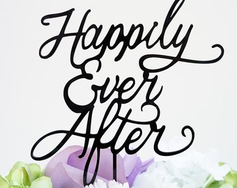 Happily Ever After Silhouette Wedding Cake Topper Pick - High Gloss Black Finish