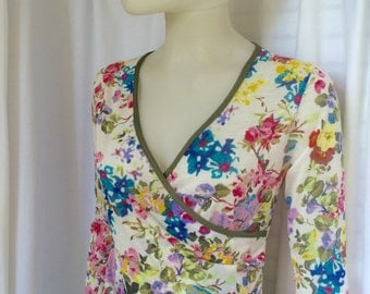Floral v-neck dress, retro 40's, 50's dress, summer dress, 3/4 sleeves, knee length, BRIDESMAID, loose skirt