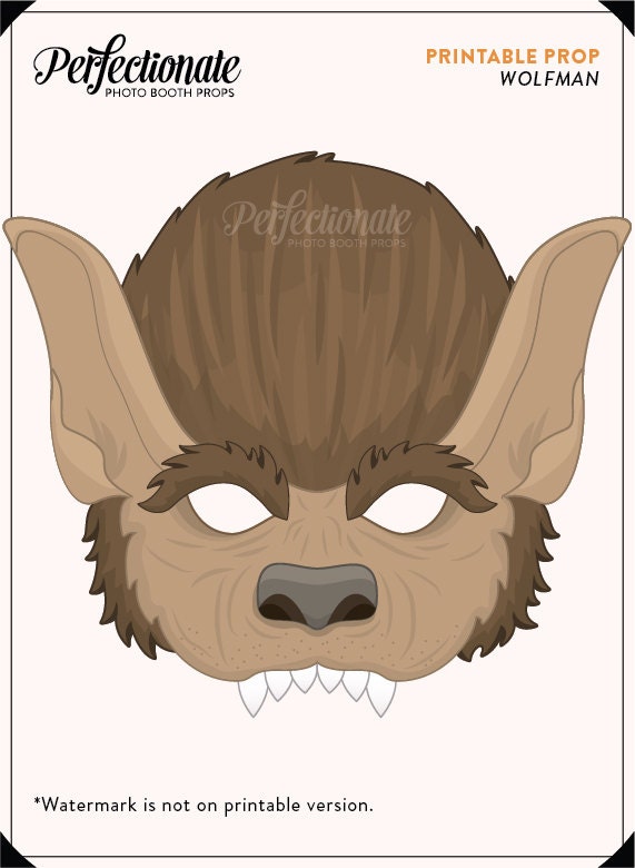 Printable Werewolf Mask Prop Halloween Printable Prop DIY