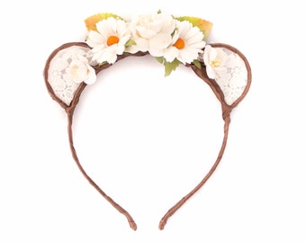 Lace Bear Ears Headband - Floral Bear Ears - Lolita Bear Ears - Boho Headband - Bohemian Headband - Kawaii Ears - Adult Headband - Mori