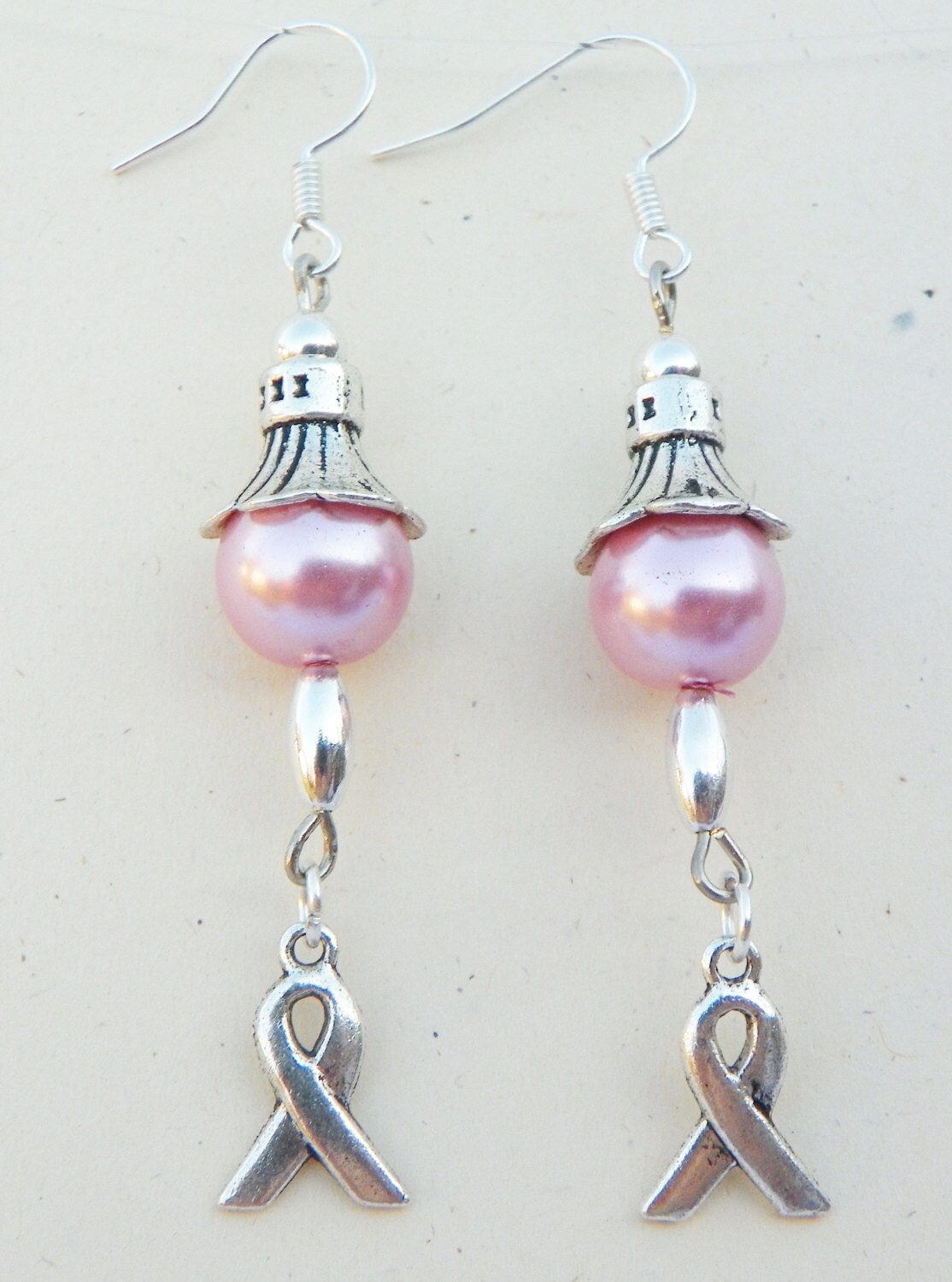 Breast Cancer Earrings Ribbon earrings pink earrings pearl
