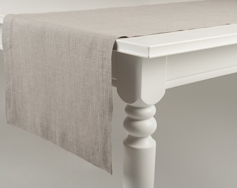 Natural linen table runner Classic hem Mitered corners Flax grey or custom color soft table linen
