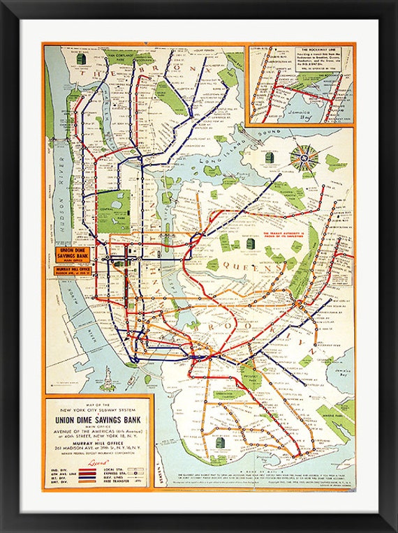 NYC Subway Map Vintage Style Framed Poster